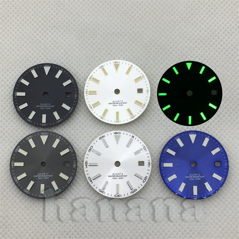 قرص ساعة كوارتز 29 ملم قرص أسود وأبيض وأزرق لحركة كوارتز روندا 515 ليلة مضيئة خضراء