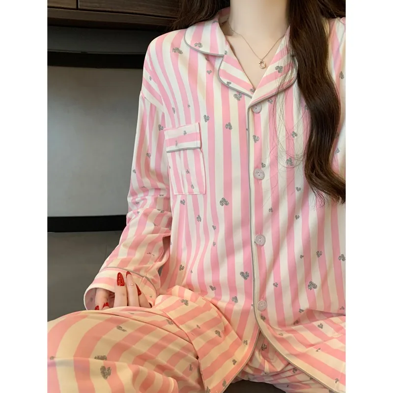 Französisches Luxus-Pyjama-Set mit Leopardenmuster für Damen, weiche Langarm-Nachtwäsche, lässige Vintage-Loungewear, neue Frühlings-Nachtwäsche – Detail 8