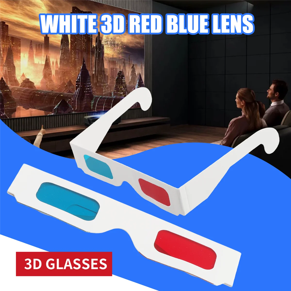 3D-очки, 10 пар красных и синих бумажных стерео линз для набора фильмов, 3D-очки из анаглифной бумаги