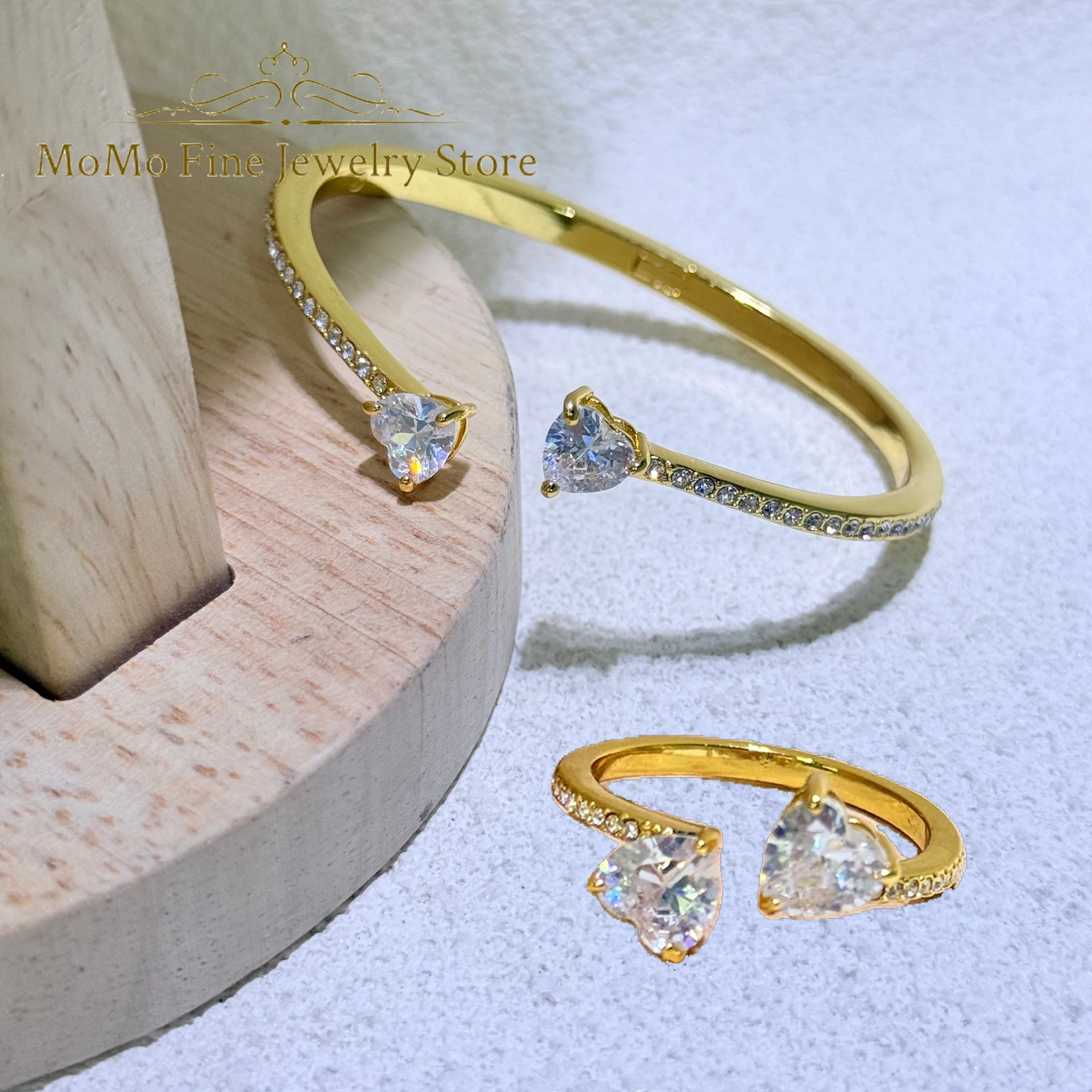 

Оригинальные новые трендовые комплекты ювелирных украшений 2025, очаровательные золотые кристаллы в форме сердца, роскошное ожерелье, браслеты, кольца, серьги, подарок для женщин