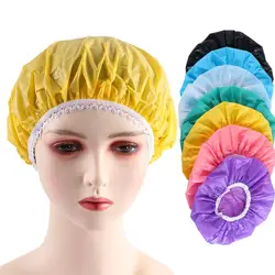 Colorful Elastic Shower Cap Home Waterproof Swimming Hats Household Shower Bathing Hair Cover Women Men Bathroom Products