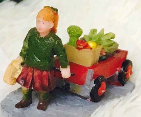 

Фигурка из смолы, психический психологический песочный стол, игровая коробка, кордовая терапия, маленькая девочка, перетягивающая овощную тележку