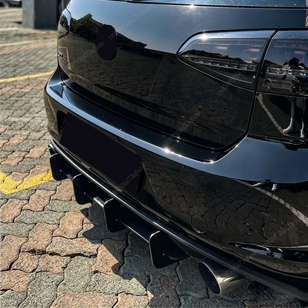 For VW Golf 7 MK7 GTI 2013-2016 4 Fins Car Rear Bumper Diffuser Rear Side Splitters Spoiler Lip ABS Gloss Black Body Kits Tuning