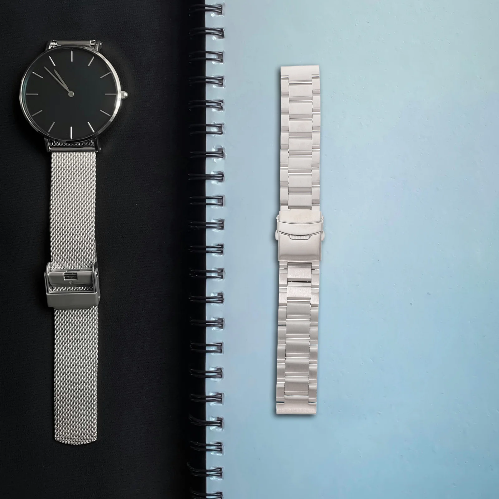 

22 Mm Deployment Clasp Stainless Steel Strap Watch Band Solid with Straight End Bands