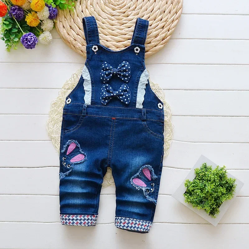 DIIMUU Toddler Baby Girls Jeans Trousers Boys Clothing Overalls Long Pants Casual Printed Kids Children Elastic Waist Dungarees