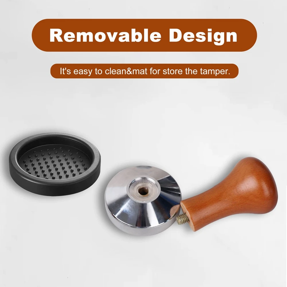 Tamper à café expresso avec polymère inviolable, base plate en aluminium, manche en bois, accessoire pour machines à expresso, 51mm