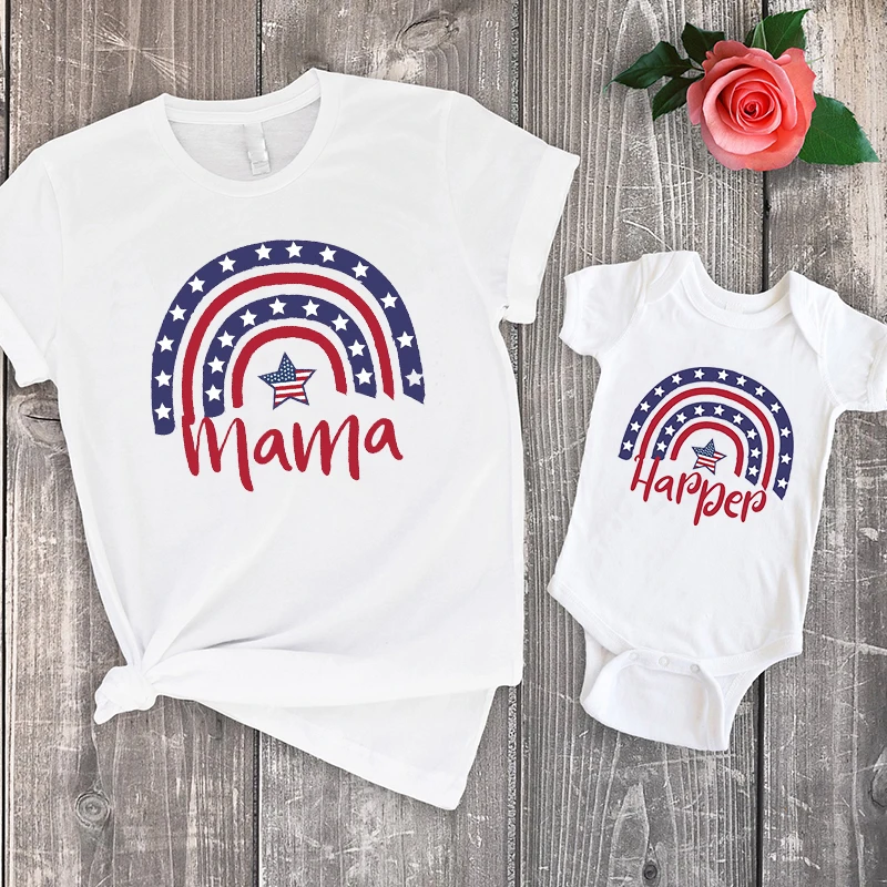 

Personalized 4th of July Baby Shirt Rainbow Mama American Flag Shirt 4th of July Gift Patriotic Rainbow Tee Memorial Day Shirt