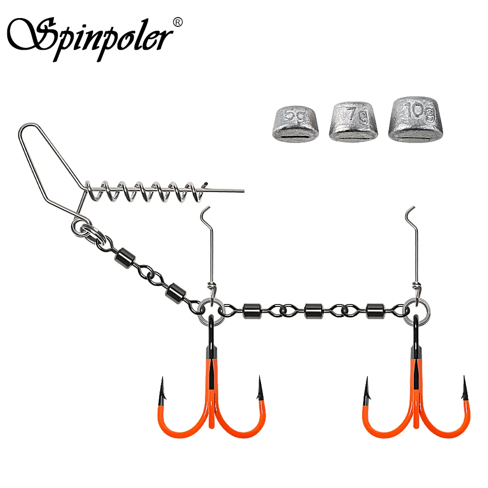 Image of Spinpoler Multi-Depth Flame Stinger Rigs # 1 # 1/0 # 2/0 UV Orange Drillinge mit Gewichten Pike Craft flache Schrauben Angelsets