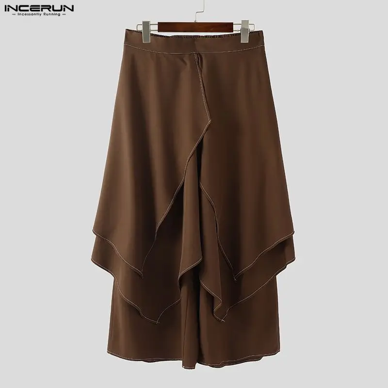 

INCERUN мужские брюки нестандартной формы, однотонные джоггеры, свободные брюки с эластичной резинкой на талии, мужская уличная одежда, 2025 г., модные индивидуальные повседневные мужские брюки