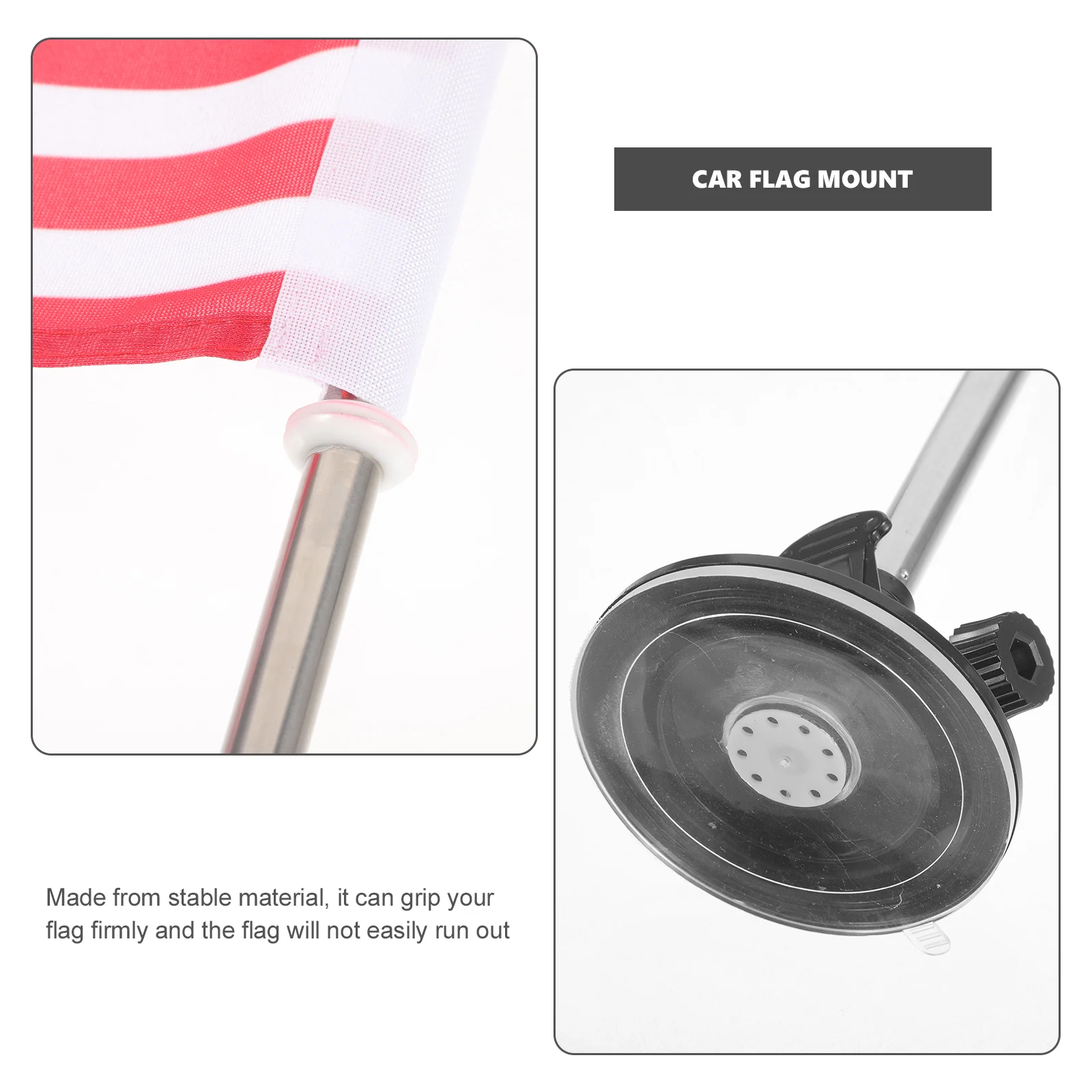 Suction Cup Pole Bracket American Car Parade Flagpole Base Telescopic Exterior with ( + Flag) Sign Metal Holder