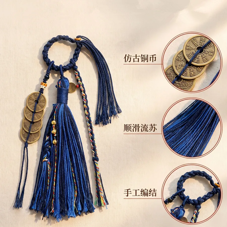 Tibetische Quaste mit Kupfermünzen und Perlen, Vajra-Stößel-Anhänger, gewebtes Lanyard, DIY-Schlüsselanhänger, Handyriemen, Taschen- und Auto-Hängeaccessoire – Detail 28