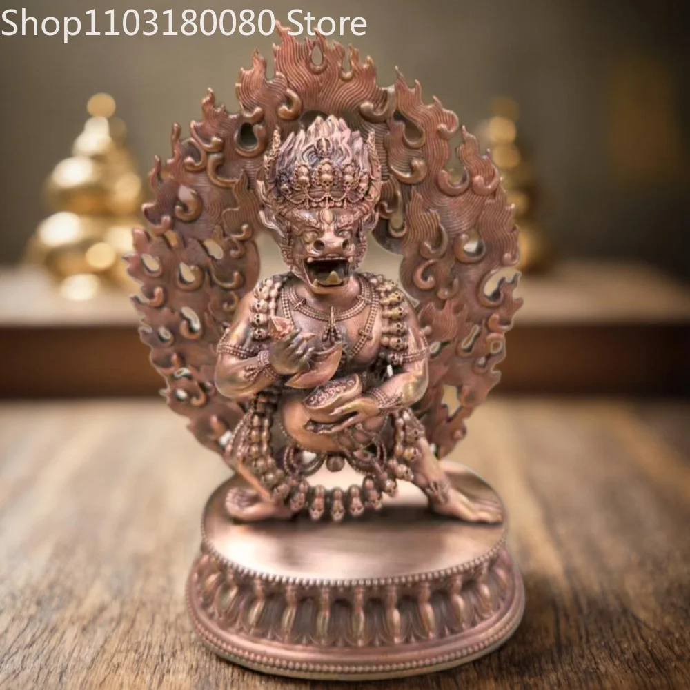 12cm Red Copper Hand Carved Single Body Yamantaka Vajrabhairava Statue Altar Home Decor