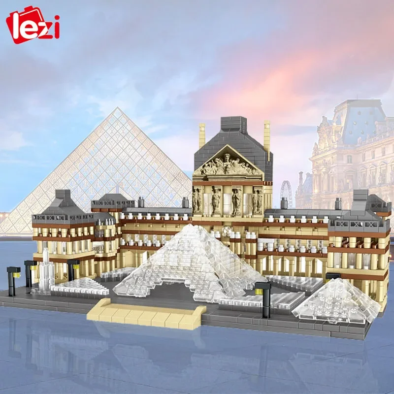 Lezi 8040 World Architecture Mini Building Blocks Paris Louvre Museum 3D Model DIY Diamond Bricks Toy for Children Gifts