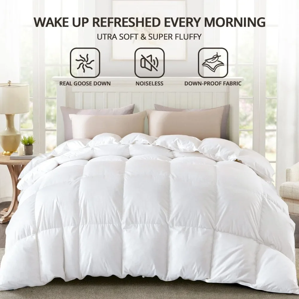 Winter White Goose Down Comforter King Size,Down Duvet Insert, 800 Fill Power, 400 Thread Count,Ultra Soft Noiseless Shell