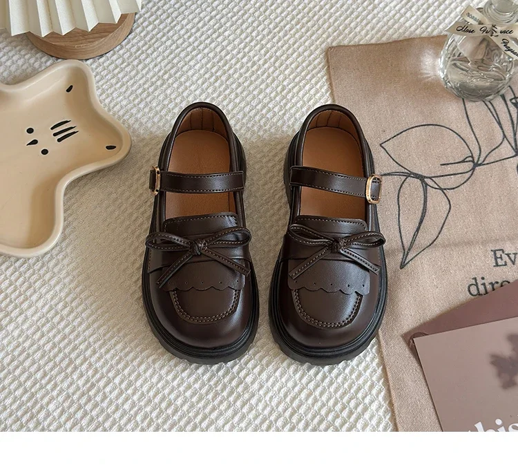 Kinder Prinzessin Schuhe für Mädchen Mode Lässig Lederschuhe Schleife Klassisch Britischer Stil Vintage Retro College Design Neu – Detail 7