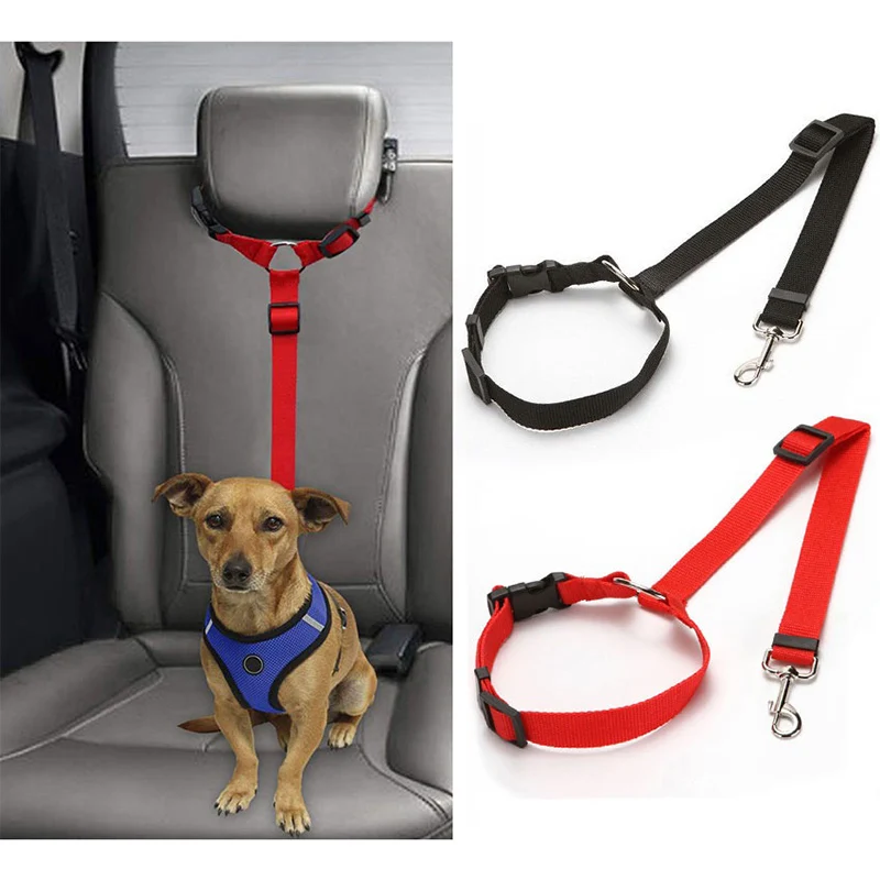 Seatbelt Solid Color Two-in-one Pet Car Seat Belt Nylon Leash Backseat Safety Belt Adjustable Dog Harness Collar Pet Accessories