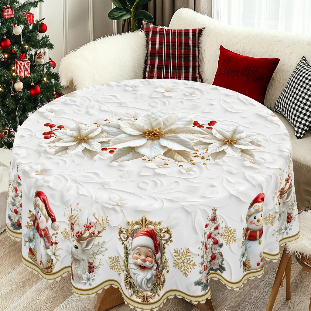 1 Piece of Merry Christmas Themed Printed Tablecloth, Retro Country Farmhouse Style, Santa Claus, Snowman, Reindeer Pattern Design, Suitable for Christmas, New Year Party, Party Decoration, Kitchen Accessories, Room and Outdoor Decoration, Gifts for Friends
