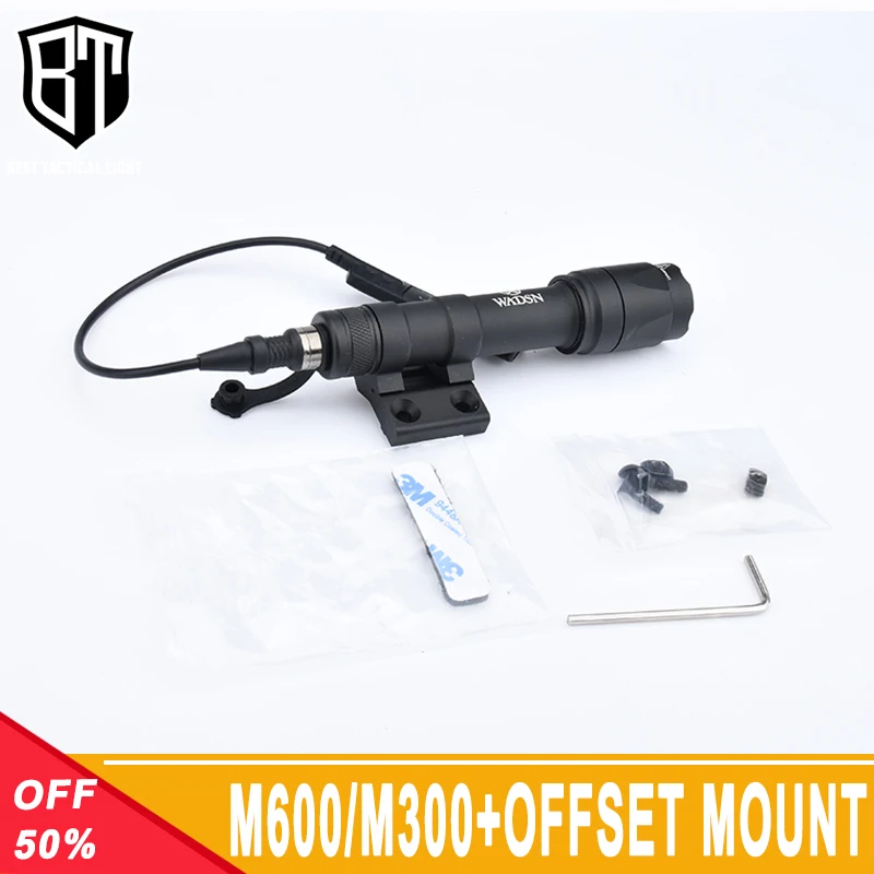 Metal M300 M600 Flashlight White LED Scout Light Offset Mount With Pressure Switch Fit Mlok Keymod Rail Hunting WeaponLight Base