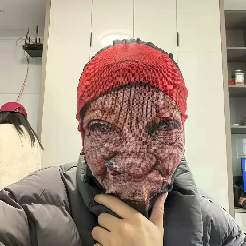 Grandma In A Red Hat Halloween Mask For Cosplay Role Play Masquerade Costumes Dress Up Celebrity Realistic Face Masks Headgear