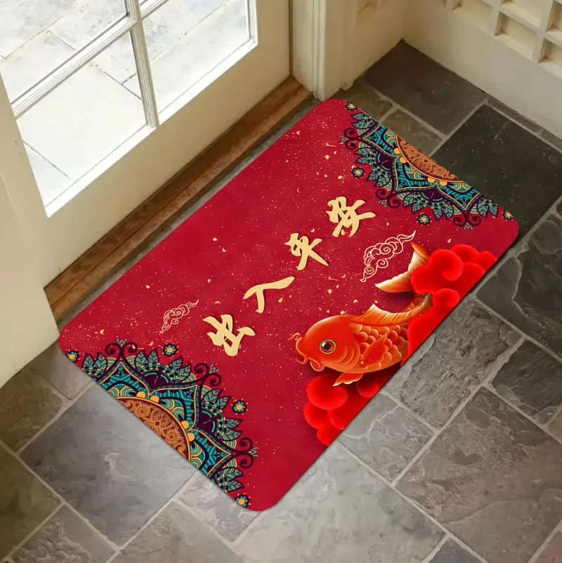 New Year Lucky Cat Floor Mats Entrance Door Mats Bedroom Housewarming New Home in And Out of Peace and Joy Washable Door Mat