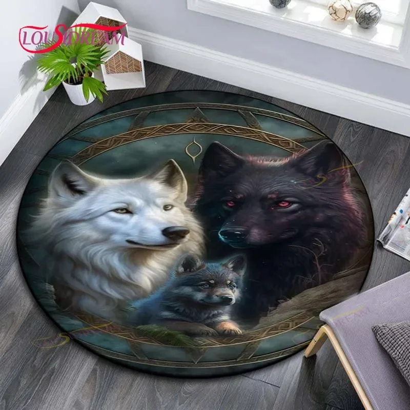 Exquisite Wolf Rug Home Decorative Round Carpet Soft Fashion Area Rugs Bedroom Anti-slip Floor Mat Chair Mat Evil Carpet