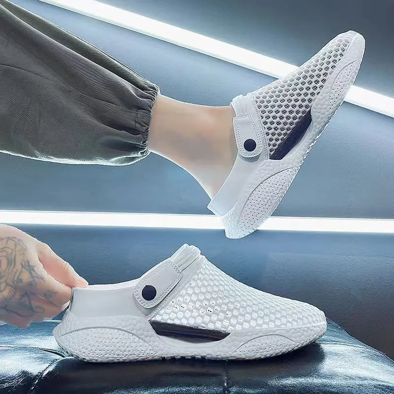 

Новые мужские летние дышащие сетчатые сандалии с закрытым носком 2026 года, повседневные универсальные шлепанцы 2-в-1