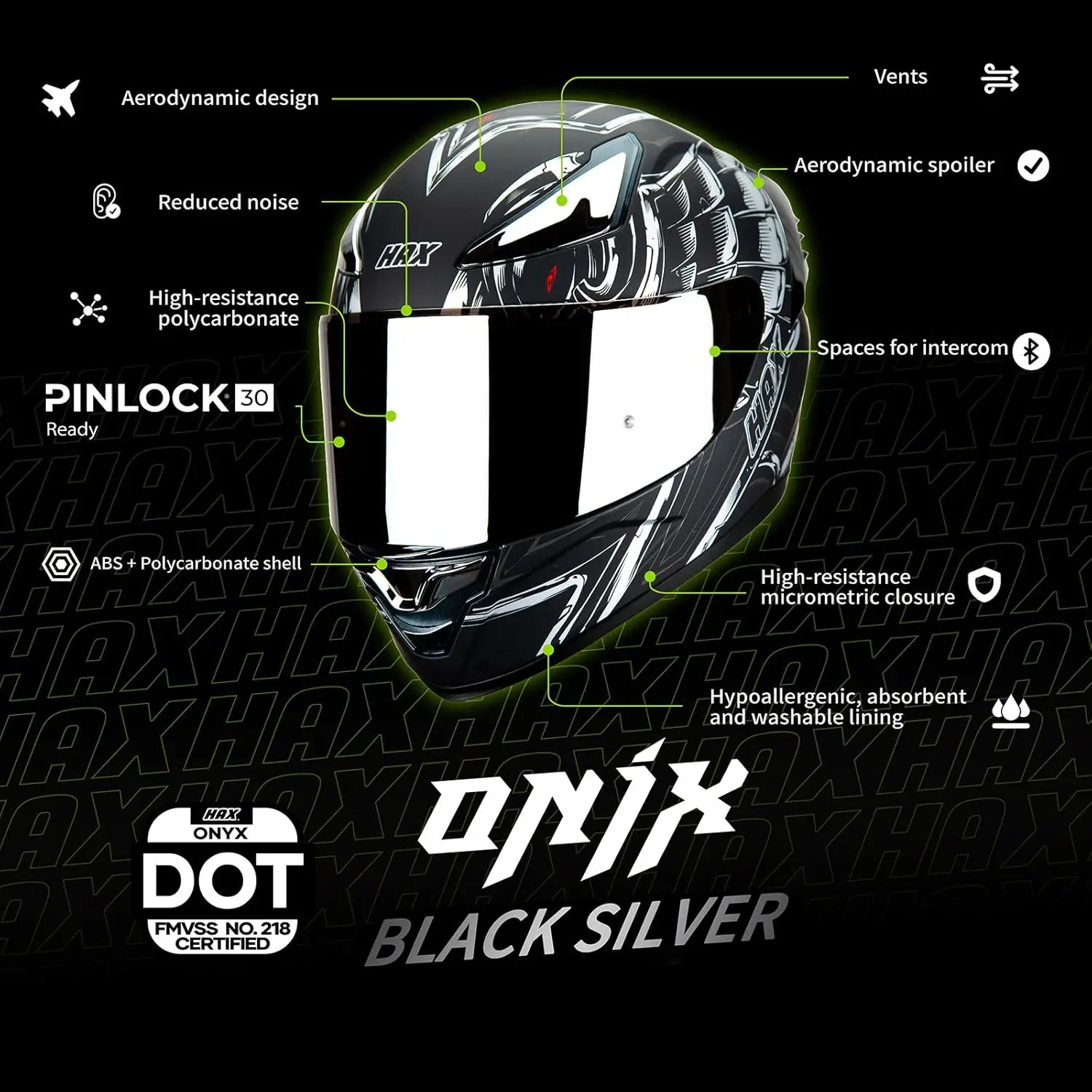 Onix Full Face Motorcycle Helmets for Men Motorbike Helmets with Pinlock Ready DOT Approved Comfortable Fit