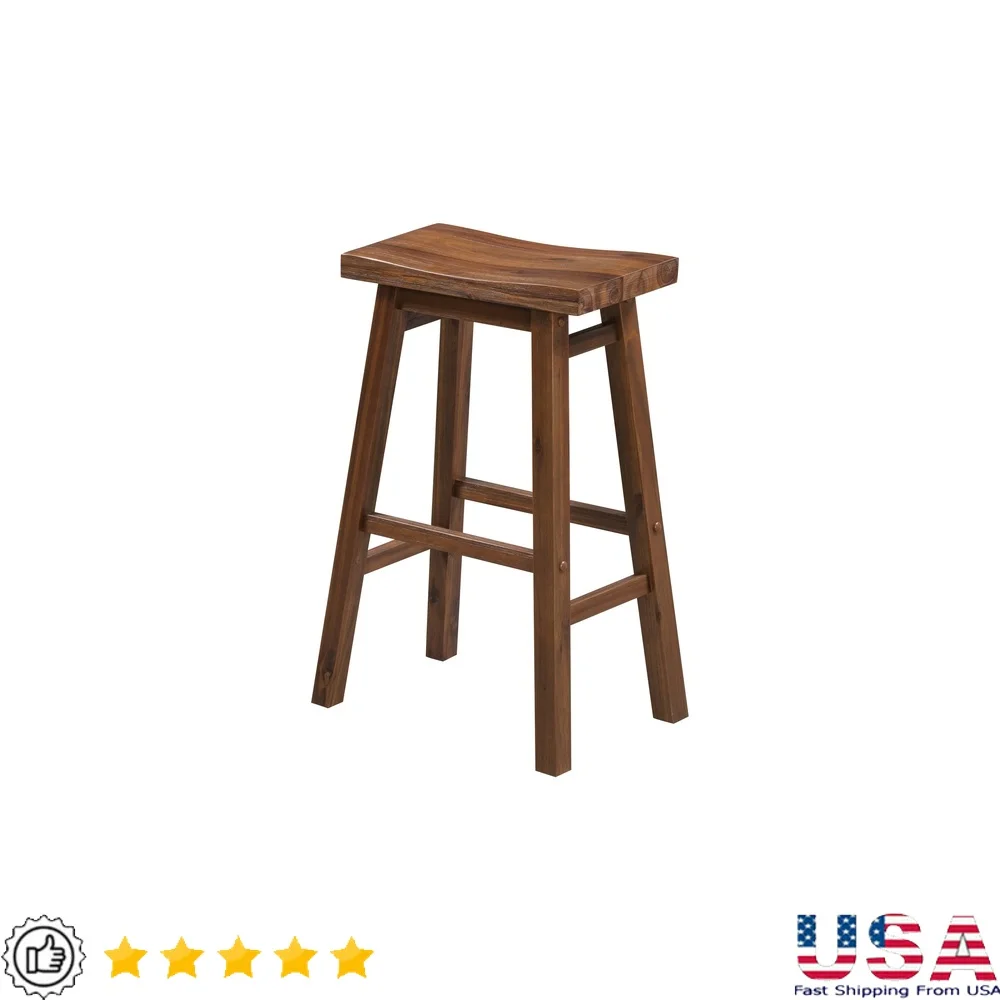 

Rustic Acacia Wood Saddle Barstool with Footrest Kitchen or Bar Area Easy Assembly Stable Comfortable Design