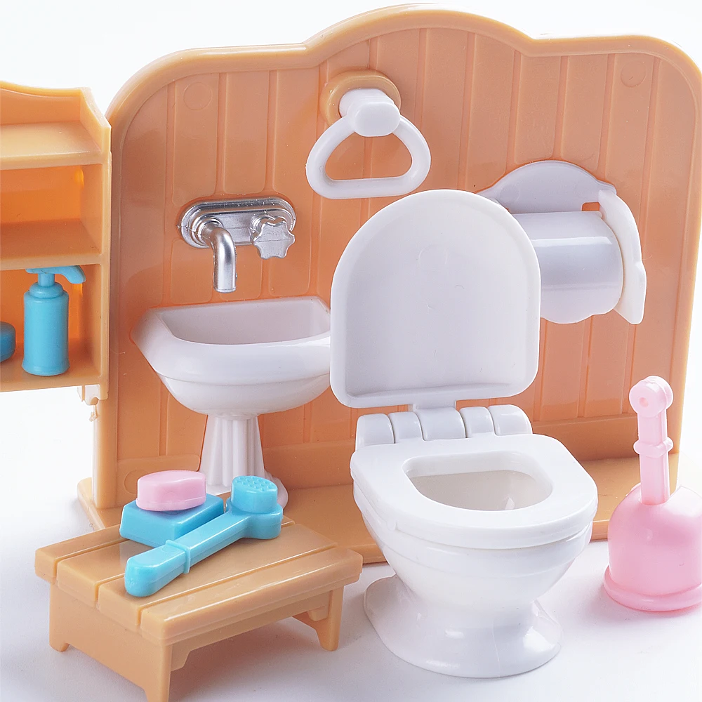 SENGTONGLE-T03 ensemble de salle de bain maison de poupée meubles miniatures baignoire semblant jouer maison de poupée accessoires pour garçon fille cadeaux