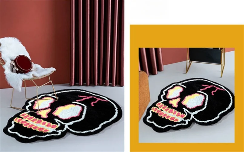 Imagem -05 - Alien Fashion-black Skull And Skull Household Absorbent Non-slip Mat Tapete de Banheiro Lavável à Máquina Cobertor de Cabeceira do Quarto dos Desenhos Animados