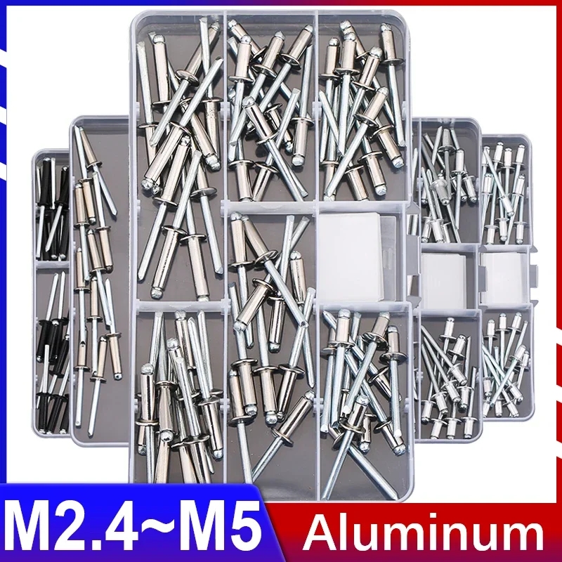 Aluminum Pull Nails Round Head Countersunk Head Pulling Rivets Large Head Pull Nails Black DIY Decoration Box Set M2.4M3M3.2M4M5