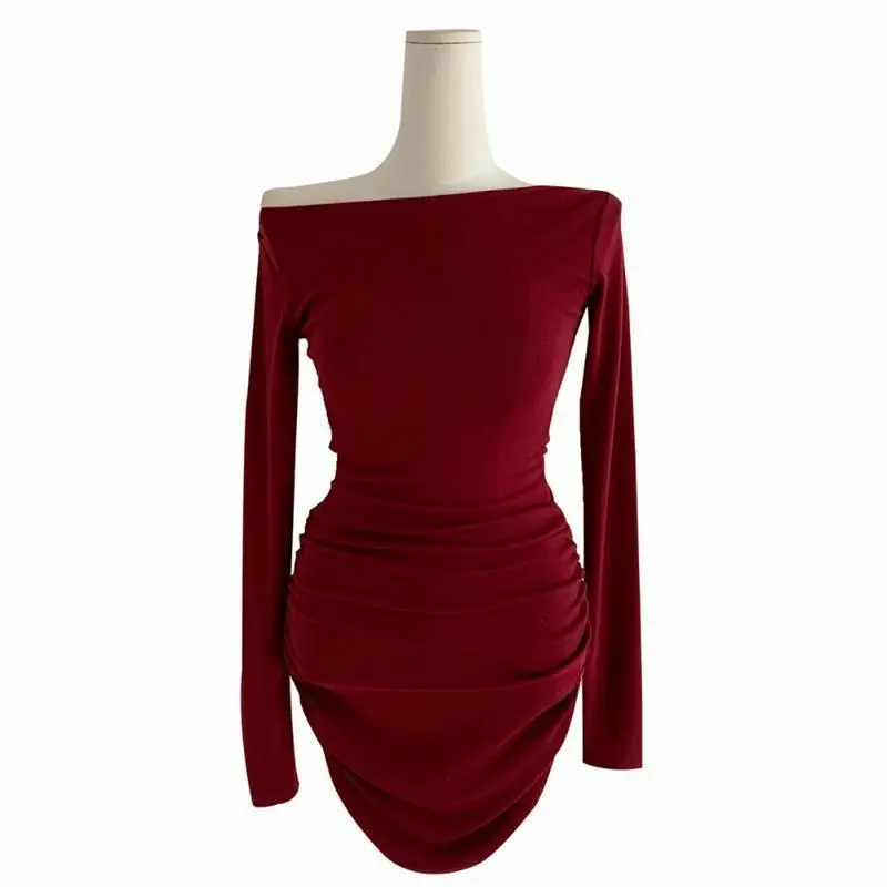 Chic Chic Bodycon Una spalla Vita stretta Base pieghettata Dr Dongda Gate Casual Vita alta Fibra elastica in poliuretano