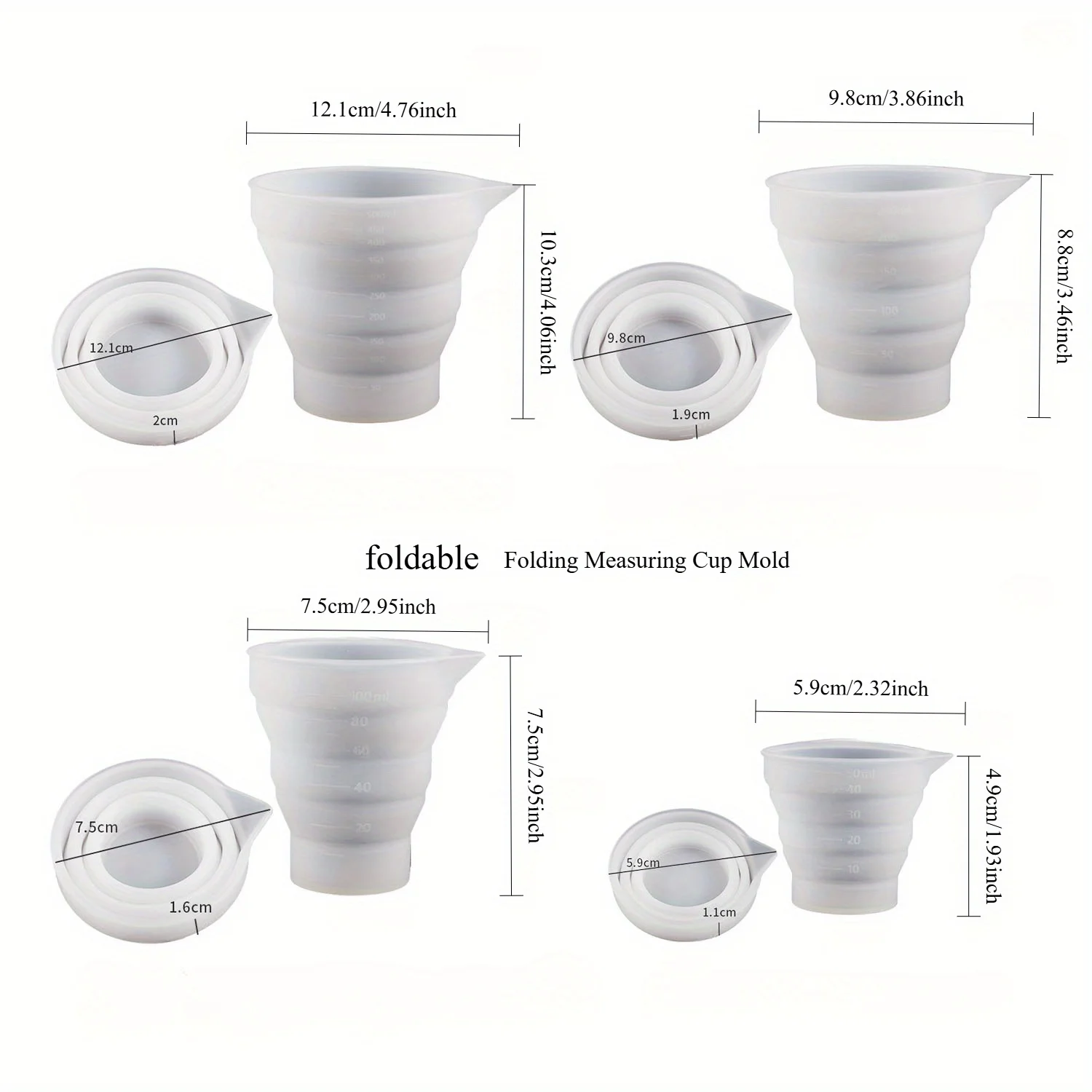 50-500ml Foldable Silicone Measuring Cup Multi-spec Portable Liquid Container Silicone Mixing Cup For DIY Epoxy Resin Jewelry H