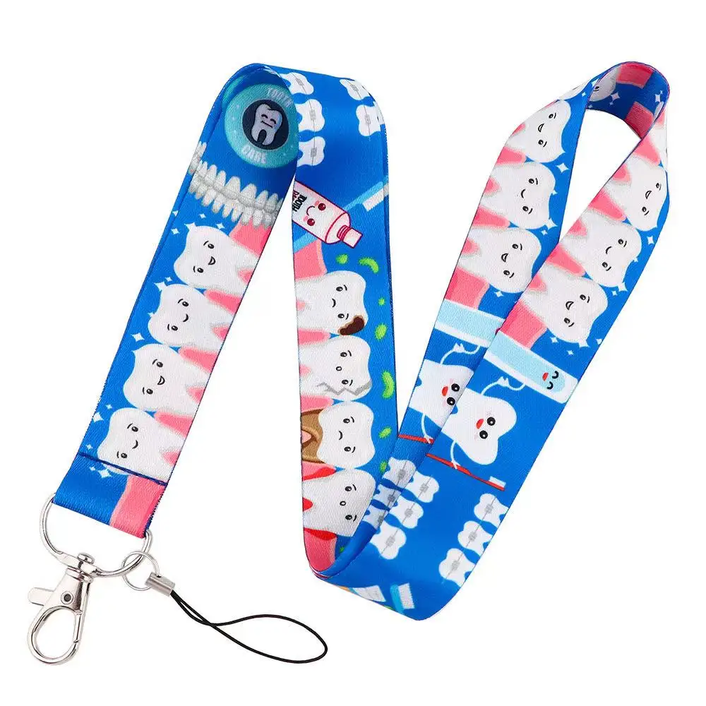 Dentist Gift Doctor Nurse Neck Strap Hanging Rope with Lanyard Clip ID Badge Holder Key Chain Key Ring Dental Tooth Shape