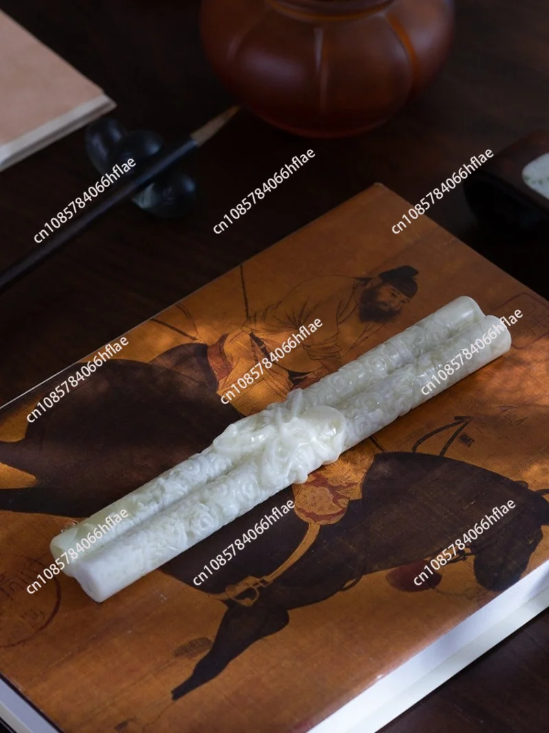 Natural Xiuyu hand-carved pressed paper Chinese jade ornament four treasures of the study