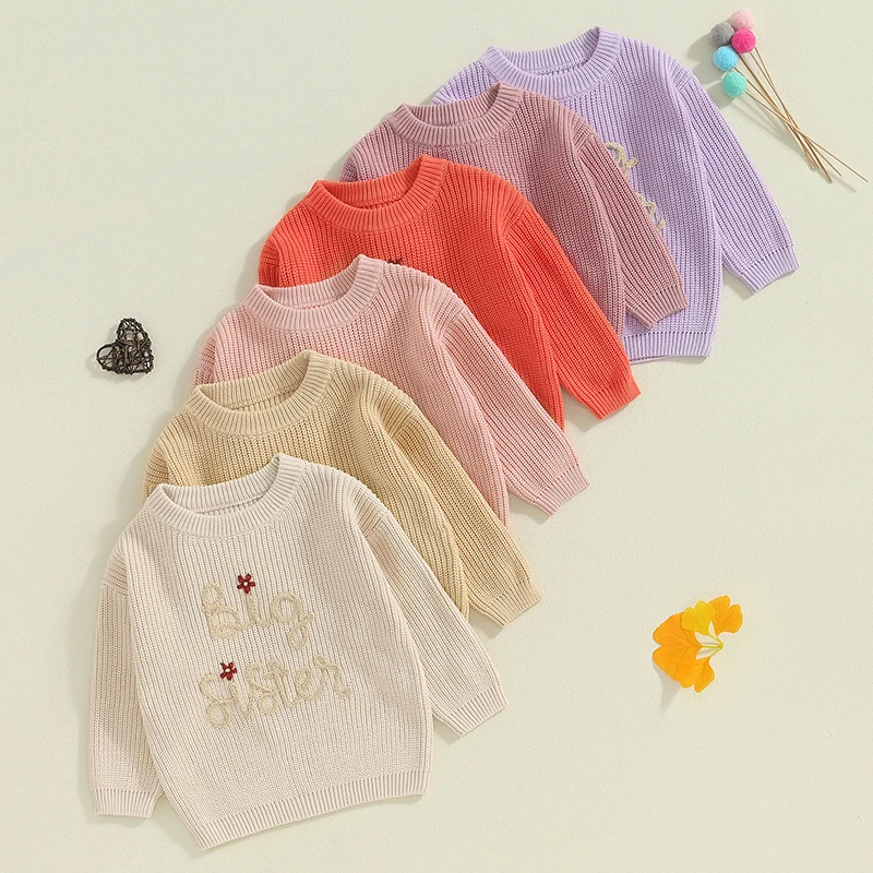 2024-05-24 Lioraitiin Baby Girls Autumn Winter Knit Sweater Long Sleeve O Neck Letter Embroidery Pullover Knitwear