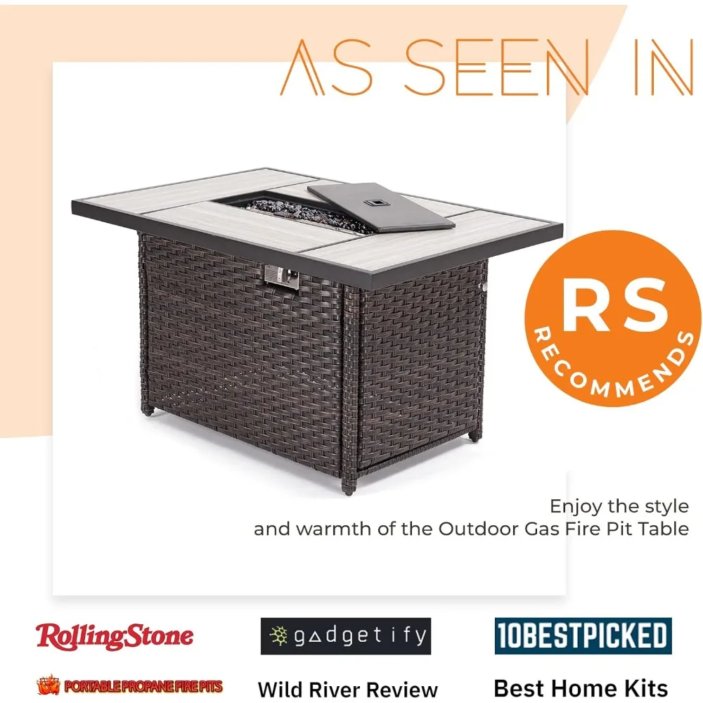 Outdoor 43-Inch CSA Safety Approved Gas Fire Pit Table 60,000 BTU Rectangle Propane Fire Pit with Ceramic Tile Top