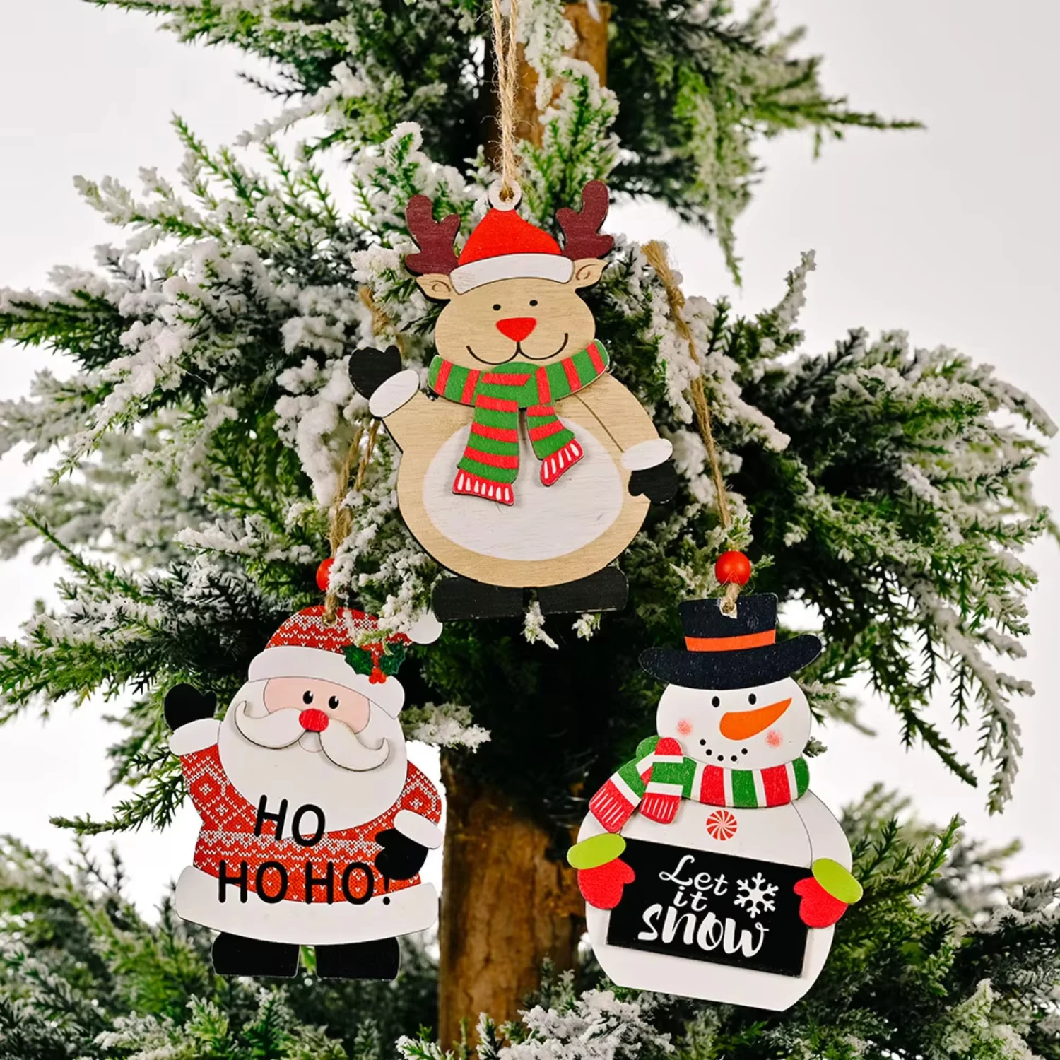 Christmas Pendant Xmas Tree Decorations Hanging Wooden DIY Ornaments Santa Claus Snowman  Kids Toys Gift Xmas New Year 2023 Elf