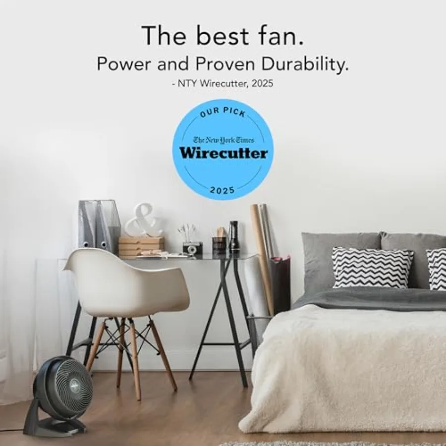Mid-Size Whole Room Air Circulator for Bedroom Office Home, ABS Plastic, Black, 3-Speed Quiet Cooling with Adjustable Tilt Head