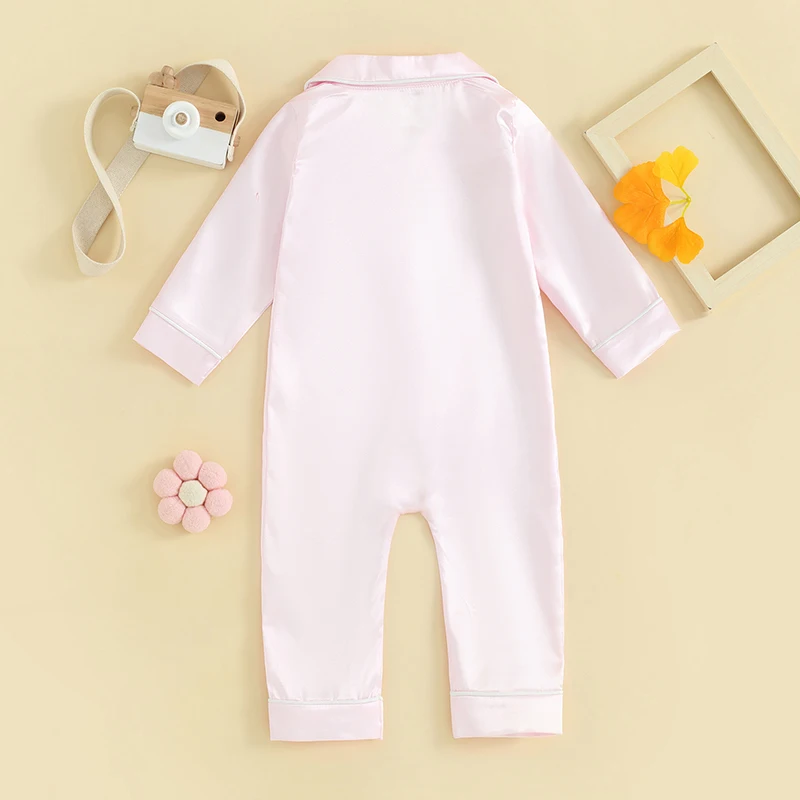 Kids Satin Pajamas Solid Color Button Long Sleeves Rompers Pants for Girls Boys Summer Loungewear Sleepwear