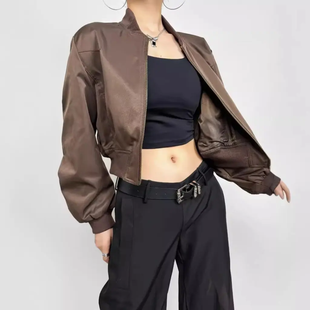 

Women's American Style Double Zipper Baseball Suit Coat Short Slim-fit Jacket Cardigan Korean Style Hot Girl Autumn New