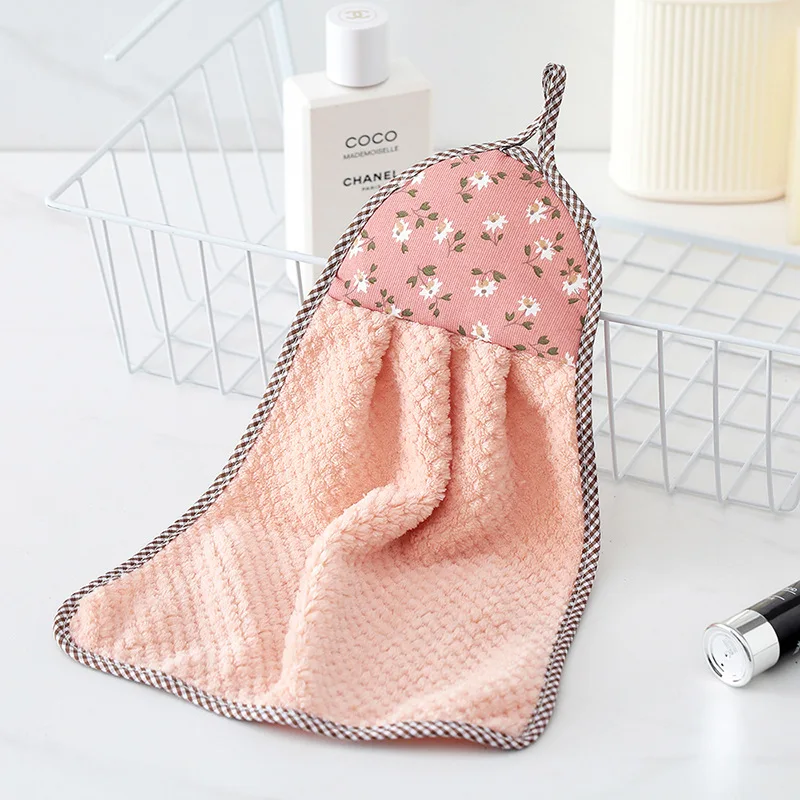 23*36cm Coral Fleece Bathroom Supplies Soft Hand Towel Absorbent Cloth Rag Hanging Cloth Cleaning Supplies Kitchen Accessories