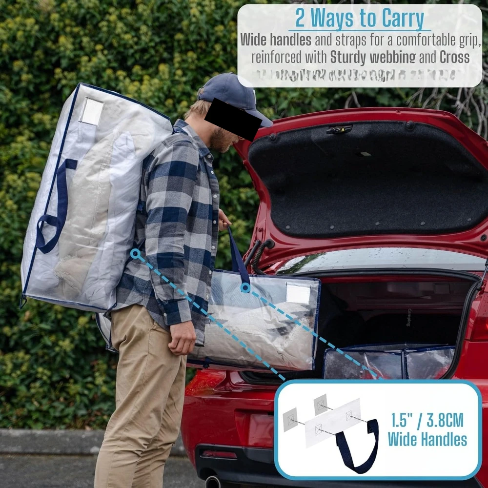 4 Pack Moving Bags w/Backpack Straps, Moving Boxes & Storage Bins Alternative, Packing Supplies