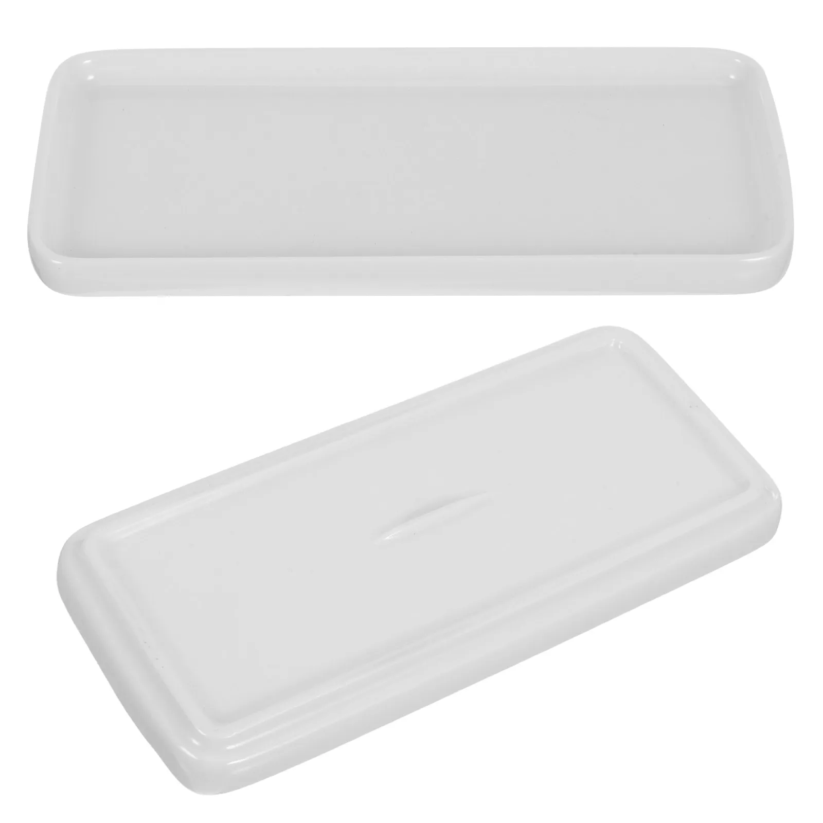 2Pcs Rectangular Ceramic Jewelry Dish Elegant Storage Tray Small White Bathroom Organizer Holder for Rings Perfume Cosmetics