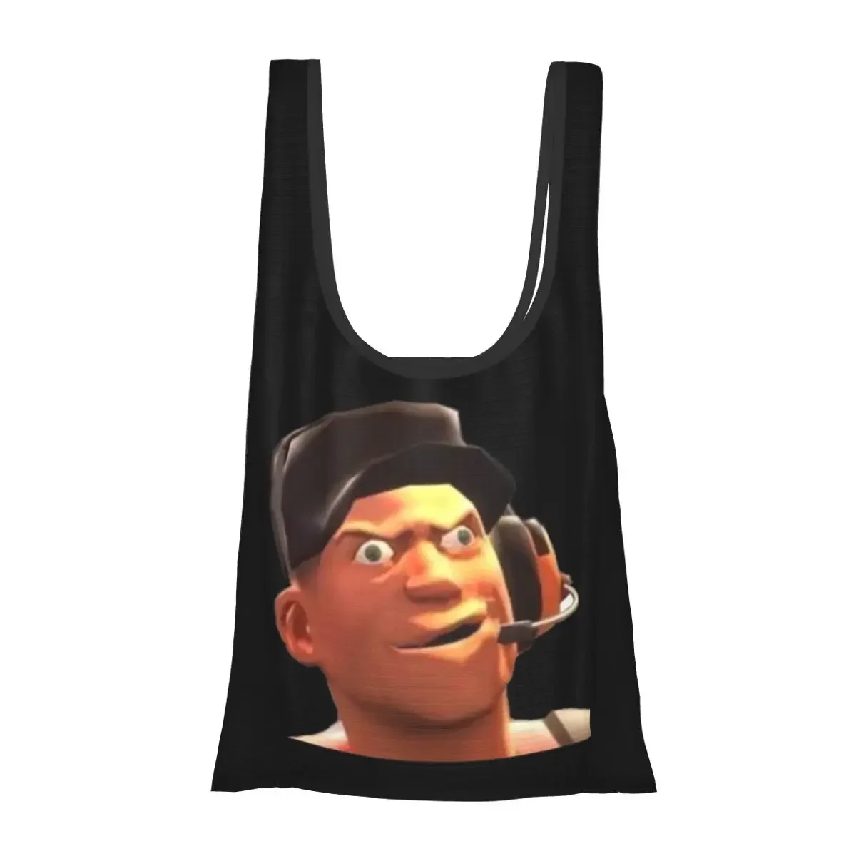 Team Fortress 2 TF2 Scout Gmod Face Funny Meme Portable Tote Shopping Bags Foldable Shopper Bag Groceries Handbag Shoulder Bag