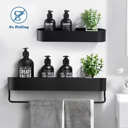 Nordic Bathroom Shelf Rack No Drill Wall Mounted Shelves Bath Towel Holder Black Shower Storage Basket Bathroom Accessories