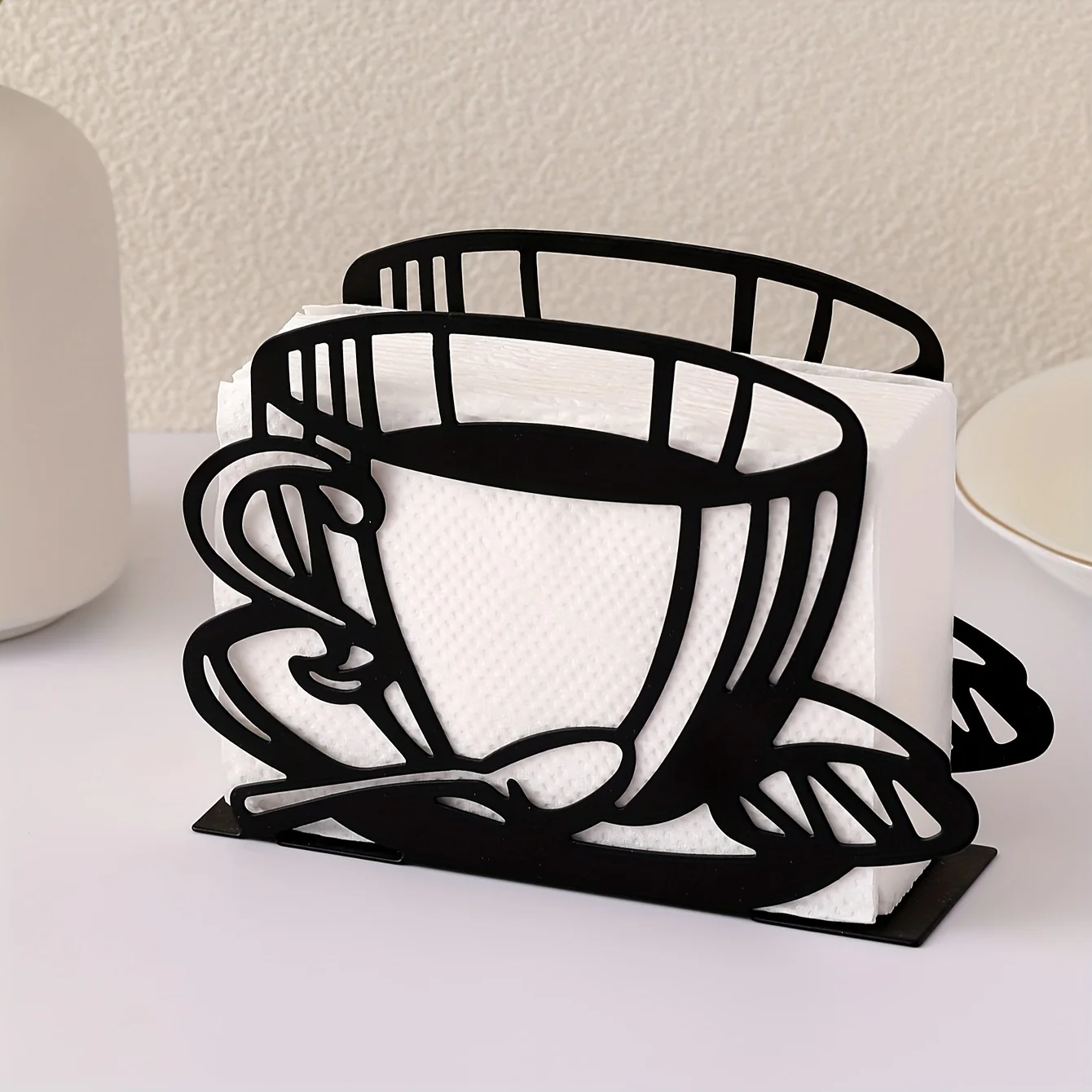 1pc, Iron Napkin Holder, Coffee Cup Design Paper Towel Clip, Metal Vertical Dining Table Napkin Holder