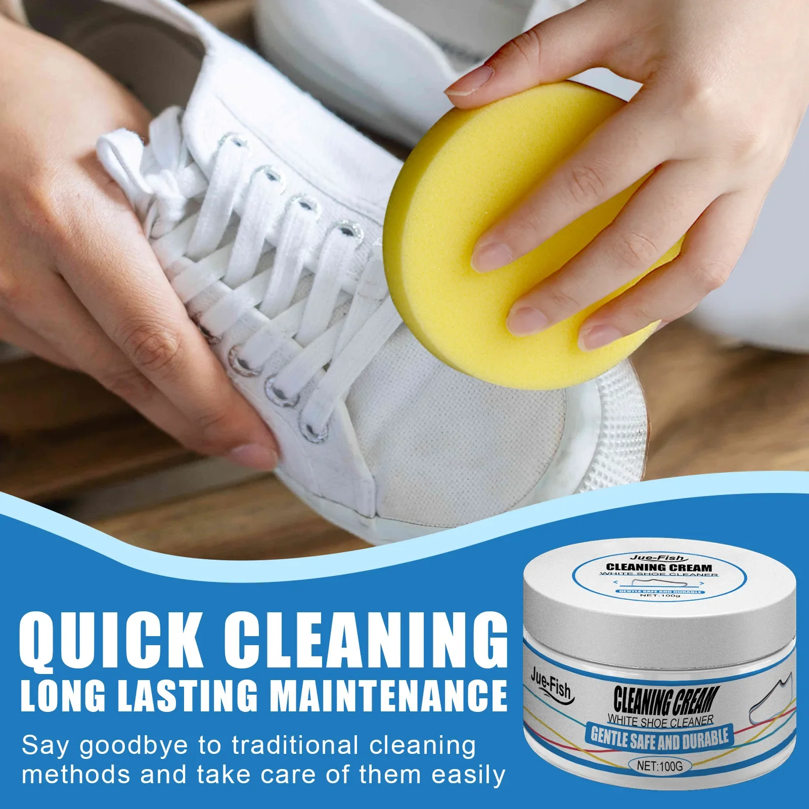 100g White Shoes Cleaning Cream Multi-functional Pasty Cleaner with Wipe Stains Remover Cleansing Maintenance of Sports Shoes