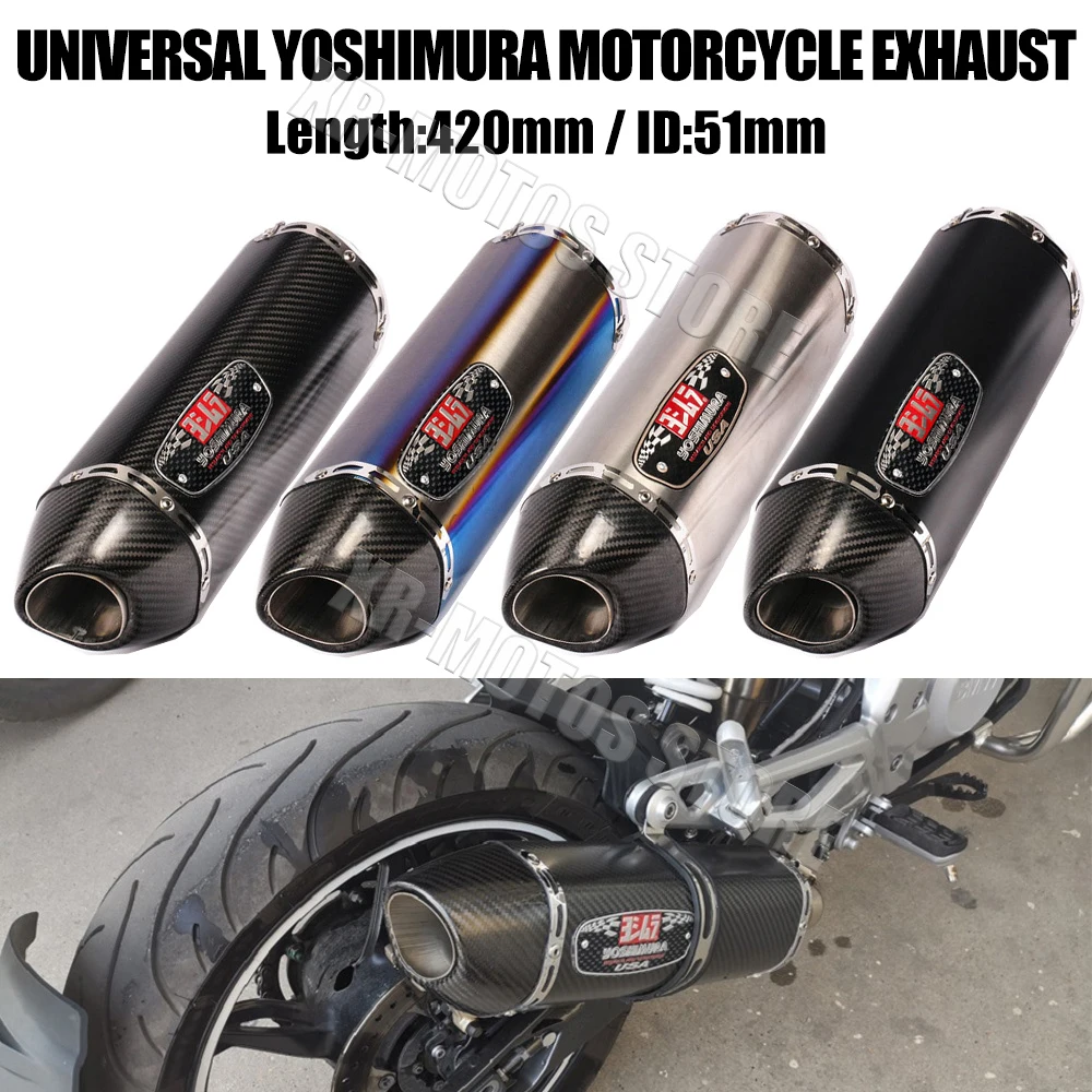 

51MM Universal 420mm Yoshimura Motorcycle Exhaust Muffler Pipe Escape For Yamaha Kawasaki Suzuki Honda Exhaust Modify Accessorie