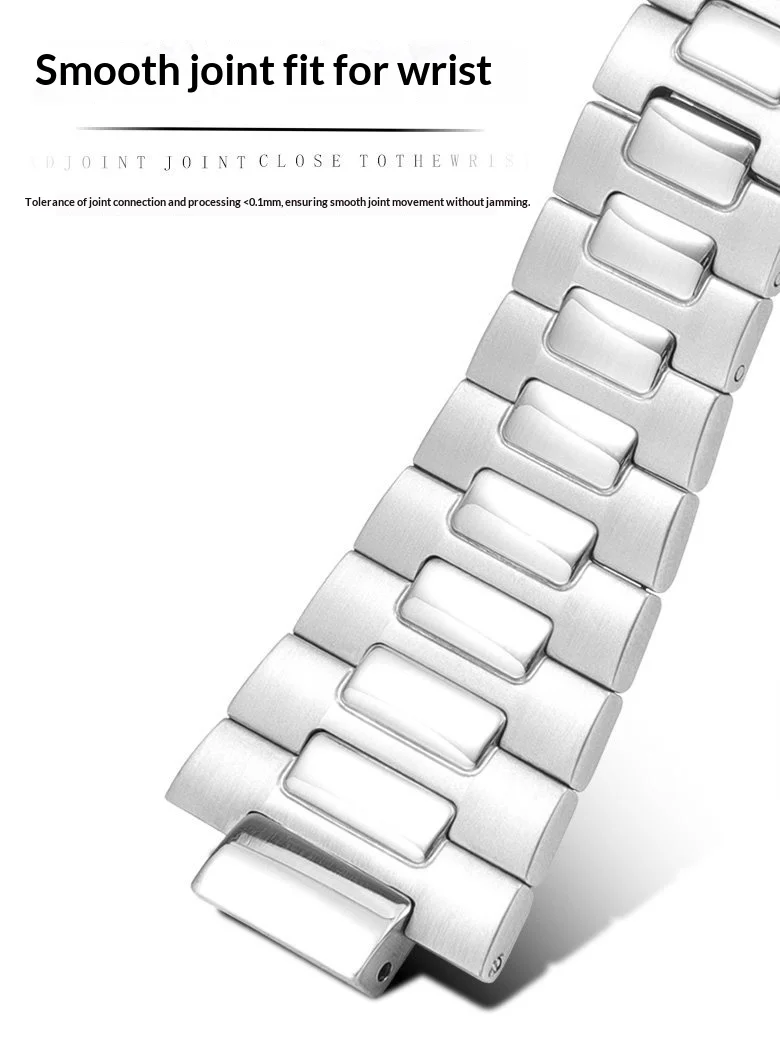 Men Curved Convex End Stainless Steel Replacement Watch Strap With Folding Clasp for Patek Philippe Nautilus 5711 5726 25x13mm